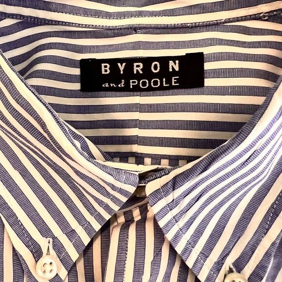 Byron and Poole Blue & White Striped Short Sleeve Cotton Shirt - Picture 3 of 4